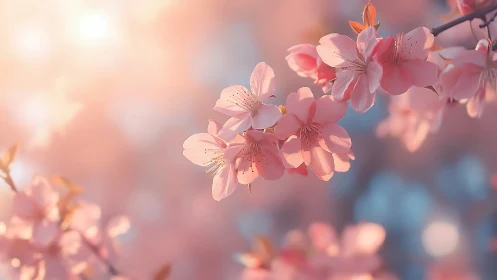 Pink Cherry Blossoms in Sunlight.