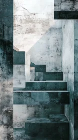 Weathered Geometry: Teal Staircase of Forgotten Depths.
