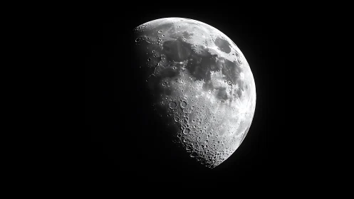 First quarter Moon photographed in sharp lunar surface detail