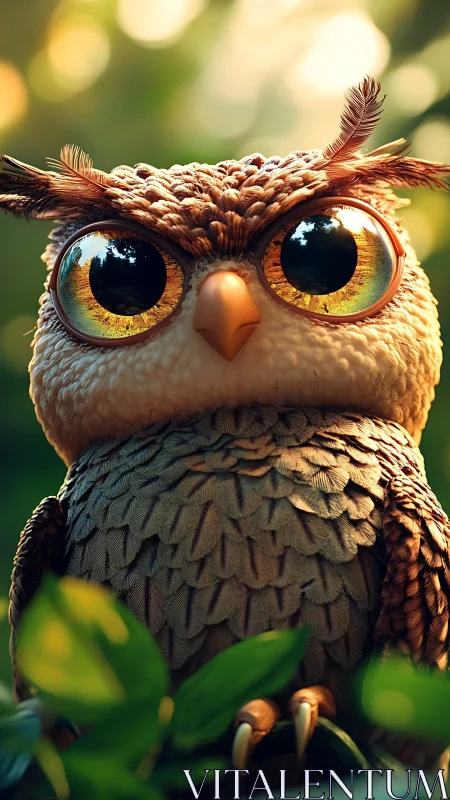 Highly detailed 3D stylized owl with macro feather and eye shaders