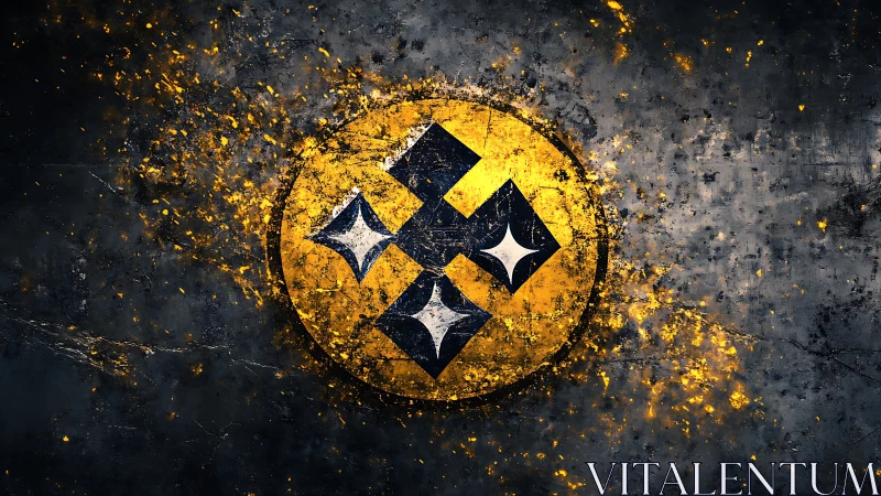 Grunge Binance emblem disintegrates into luminous particle shards