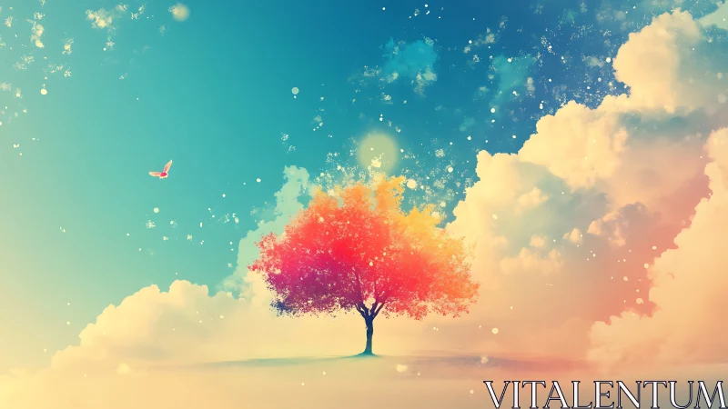 Dream-kissed tree glows softly beneath a sparkling sky