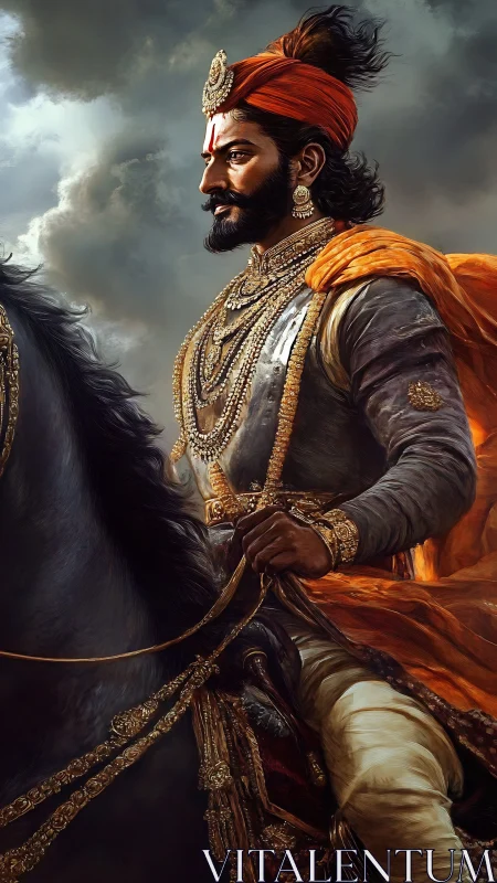 Armored warrior on horseback rendered in rich digital realism