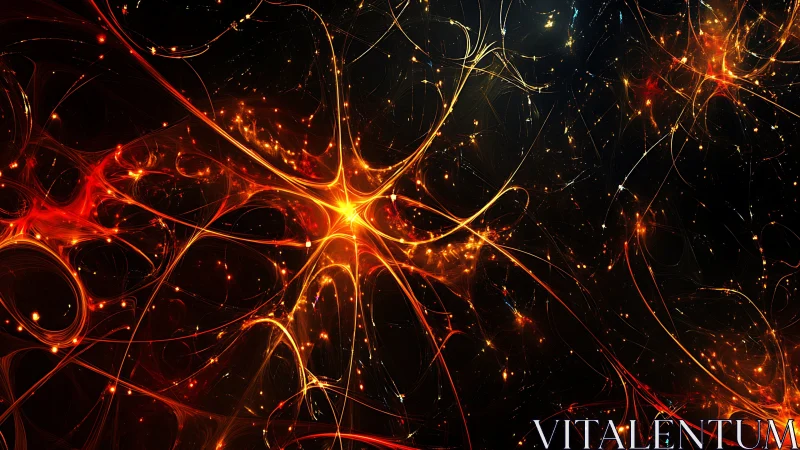 Fiery neural currents streak across a cosmic black void.