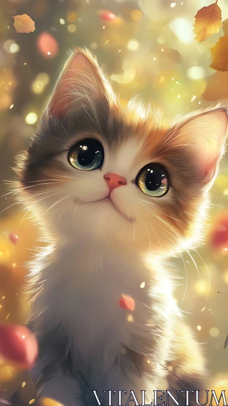 White fluffy feline portrait with luminous cerulean irises rendered in digital illustration