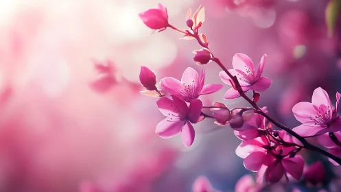 Pink Cherry Blossoms in Soft Focus Botanical Study.