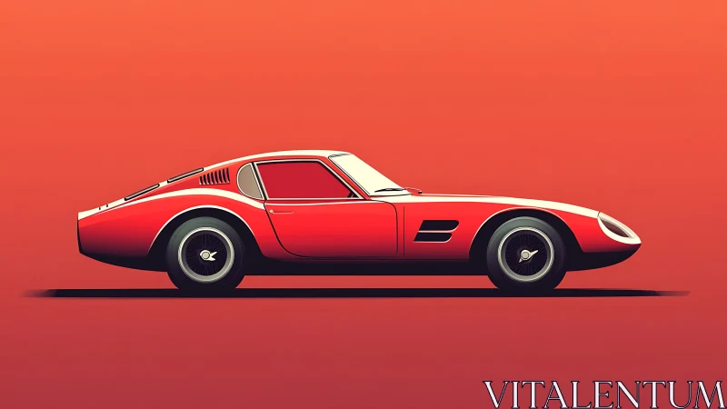 Crimson retro racer stretches low against a glowing sunset