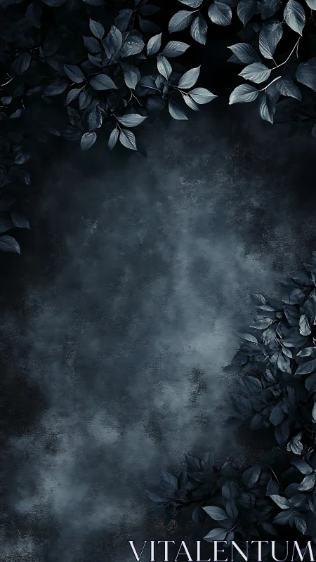 Nocturnal foliage vignette over desaturated textured ground.