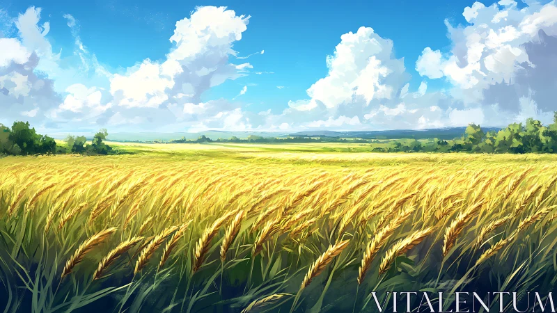 Wind-sculpted cereal field under cumuliform cloud dynamics.