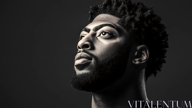 Monochrome profile portrait of bearded man in side light.