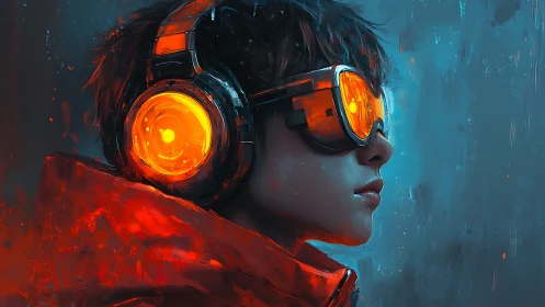 Neon headphones ignite a quiet pilot of painted city noise