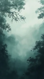 Suspended Branch in Misty Forest Canyon Atmospheric Study.