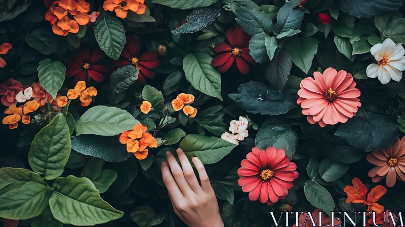 Floral Still Life with Hands: Layered Botanical Composition.