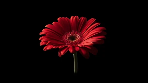 Crimson Gerbera Daisy Blooms Against Velvet Darkness