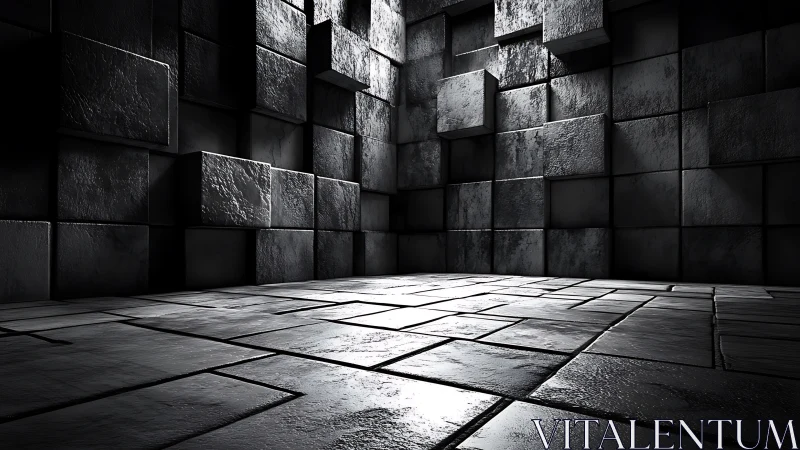 Monochrome cubic chamber renders dramatic volumetric lighting