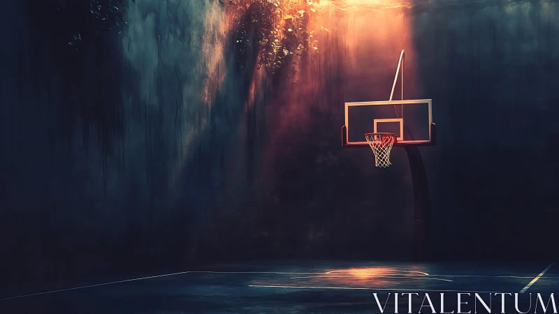 Lonely hoop waits in a sun-drenched corner of the court