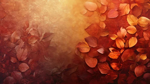 Autumn leaves in warm orange and red textured background.