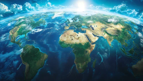 Sunlit Earth curves into space like a glowing blue compass