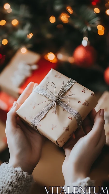 Cozy hands offering a twinkling holiday gift of kindness.