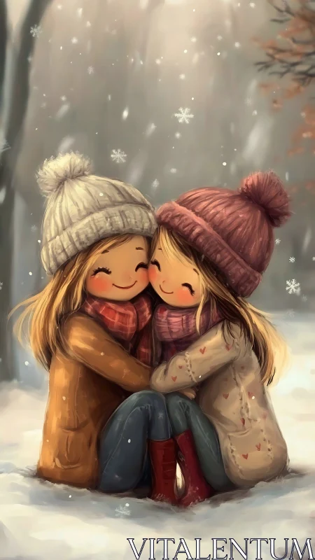 Winter Intimacy: Digital Portrait of Childhood Friendship.