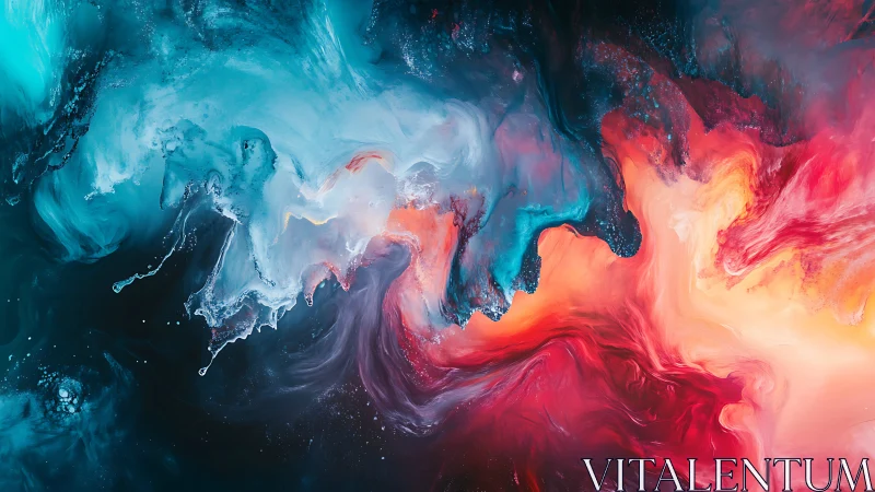 Cosmic waves of teal and crimson collide in vivid motion.