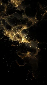 Volumetric golden nebula filaments suspended in deep black void