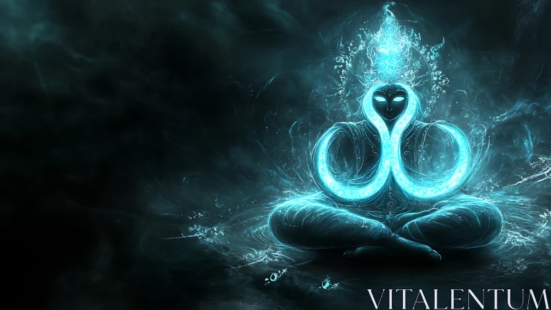 Luminous cosmic yogi bends infinity into quiet blue spirals