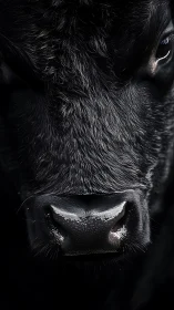 Midnight bull’s gaze carved from shadow and moonlight.