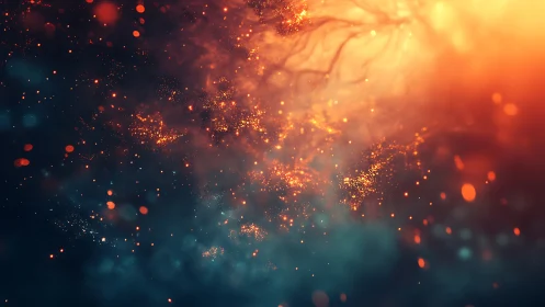 Luminous Particles Exploding in Warm Golden Light