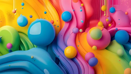 Color-sculpted spheres drifting through liquid rainbow folds.