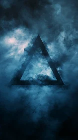 Transparent triangular frame is embedded within dense blue fog