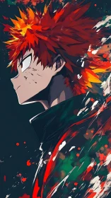 Profile view of spiky haired anime figure with paint effects.