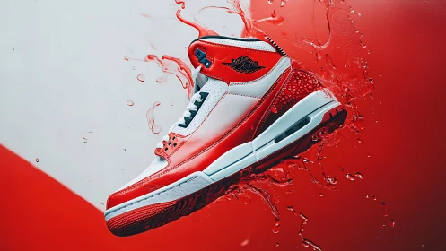 Bold red and white sneaker splashing with energetic style.