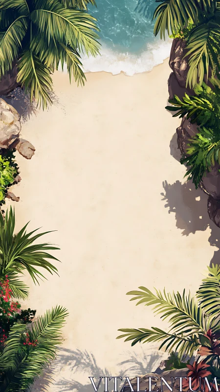 Tropical Beach Aerial View with Palm Trees.