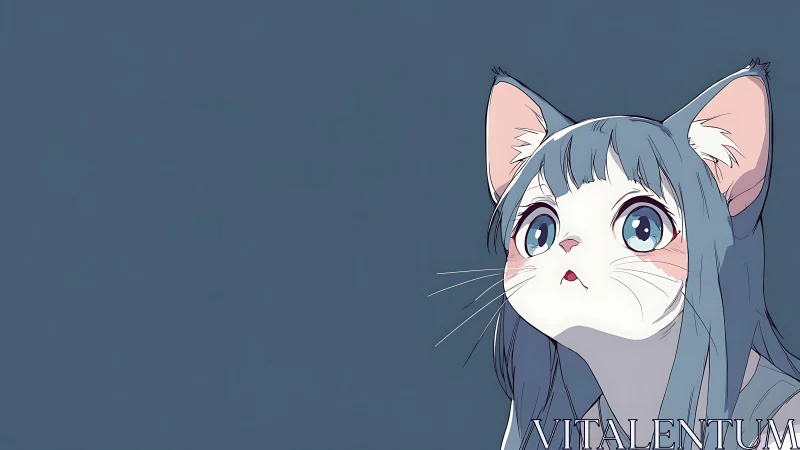 Blue-haired anime catgirl with wide curious gaze portrait.