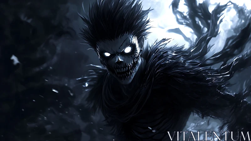 Nightmare wraith with glowing eyes in storm of darkness.