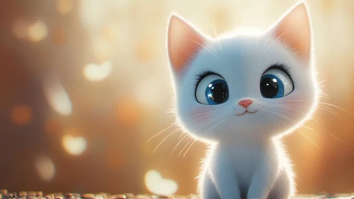 Animated White Kitten with Blue Eyes