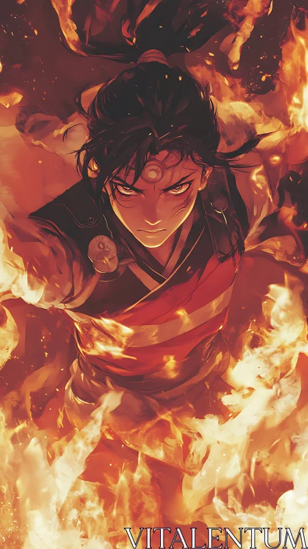 Fire-wreathed warrior charges forward with intense focus