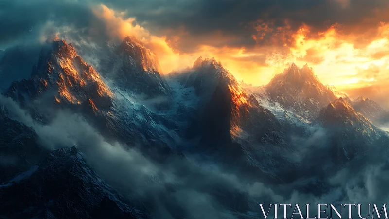 Sunlit storm over glacial peaks in cinematic relief.