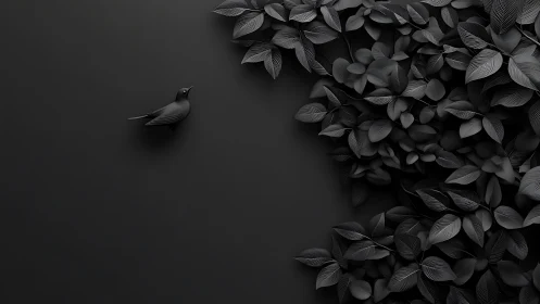 Solitary blackbird glides from a velvet thicket of shadows
