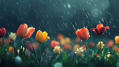 Tulips Dancing in the Rain: Nature's Vibrant Garden.