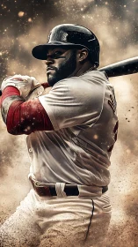 Dynamic baseball batter portrait uses motion blur and granular dust effects