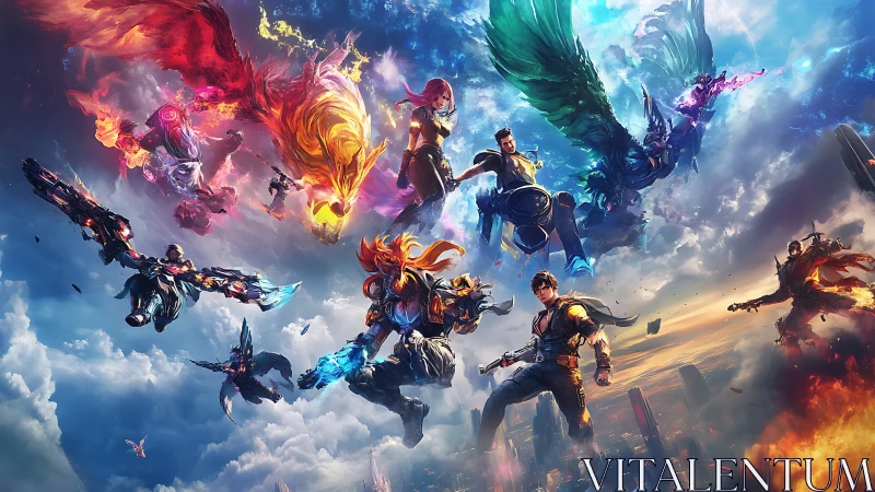 Skybound heroes collide in a neon storm of elemental power