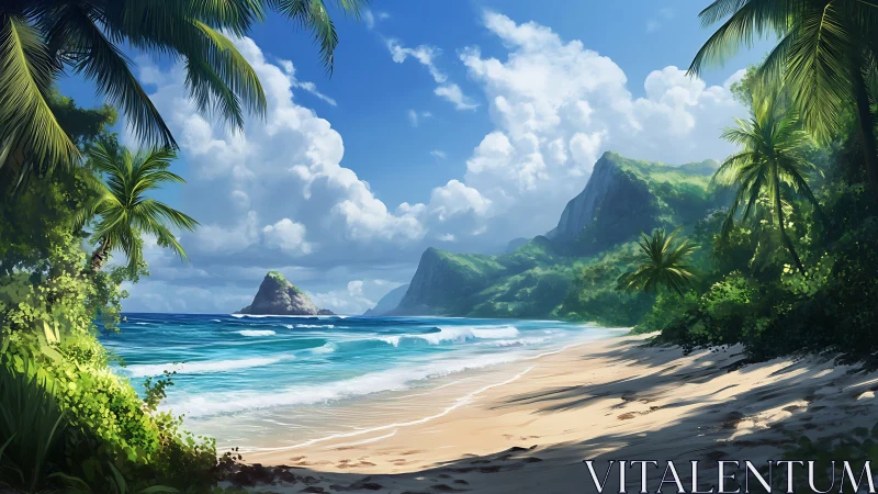 Tropical Beach Paradise Where Mountains Meet Ocean.