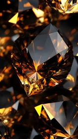 High-contrast macro render of faceted amber gemstones