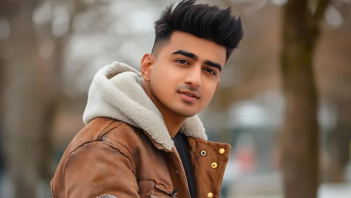 Winter streetlight catches a confident smile in soft focus