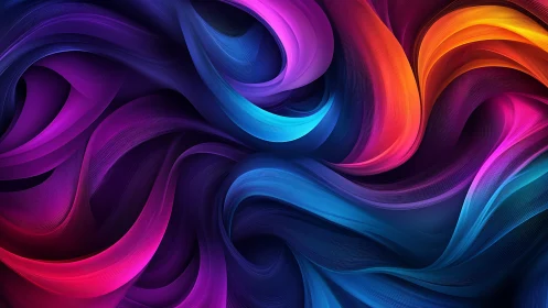 Multicolored flowing ribbons form layered abstract composition