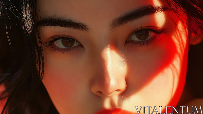 Soft sunlight kisses a serene face in vivid warm color