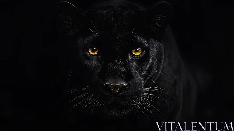 Black Panther Stare with Glowing Amber Eyes Against Dark Background