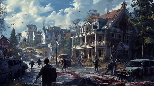 Post-apocalyptic suburb street rendered in cinematic digital detail